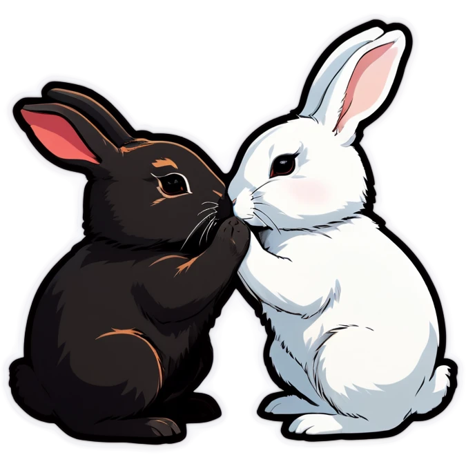 Black rabbit and white rabbit touching noses emoji