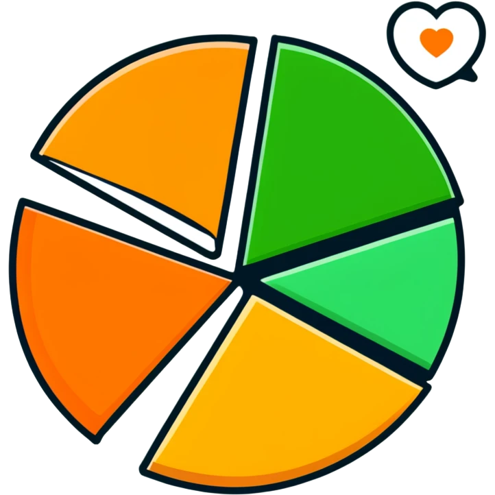 sticker heart with three pie chart slices: black, white, orange emoji
