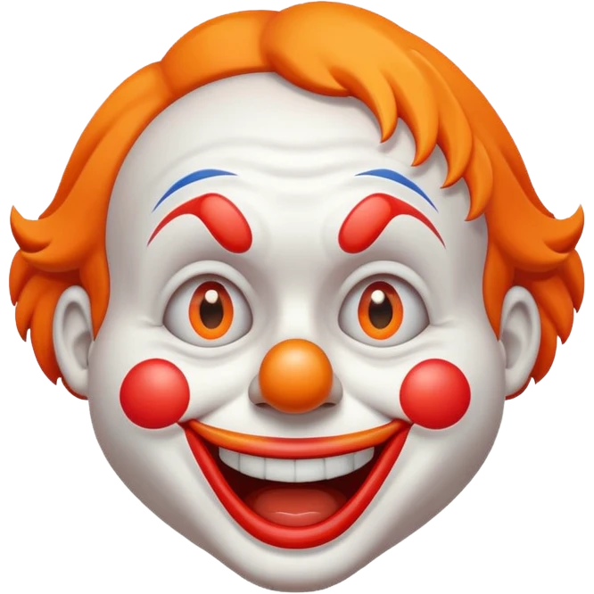 Make the clown emoji come up from the bottom, bounce, and land in the center. Then make it wink with the right eye, add a corrupted-file glitch effect, and finally make it disappear emoji