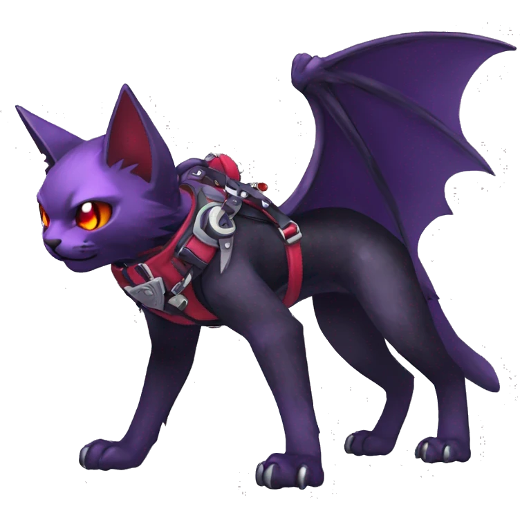 cool edgy black punk purple red ethereal fantasy nargacuga-bat-cat-Fakemon collar harness full body emoji