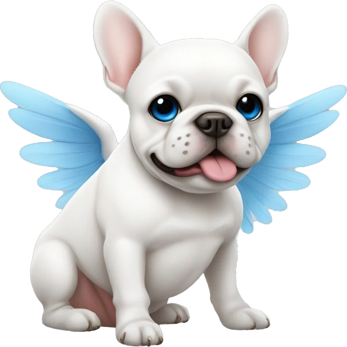 White Frenchie with one blue eye and  wings emoji