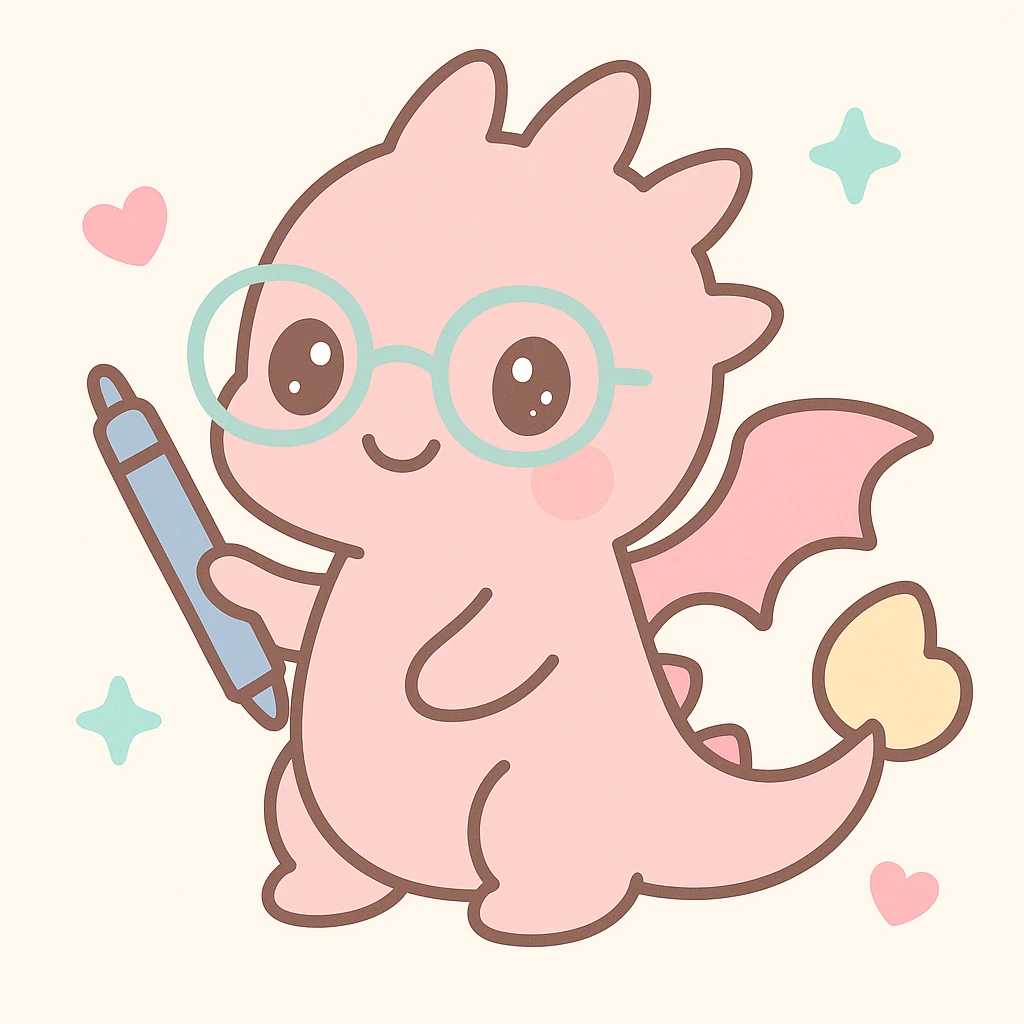A cute small fire dragon with glasses and a pen. emoji