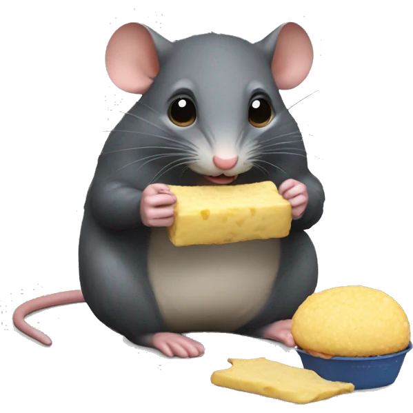 Ratón adorable sentado comiendo emoji