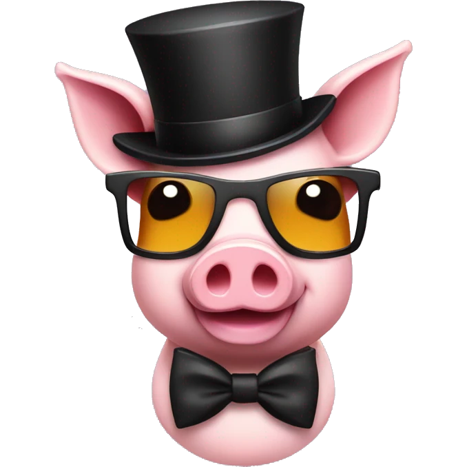 a pixel pig with a tophat and sunglasses on with a bowtie emoji