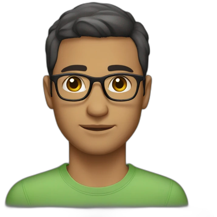 man with short haircut, honey/green eyes color, armenian traits, short beard, white regular skin color and glasses emoji
