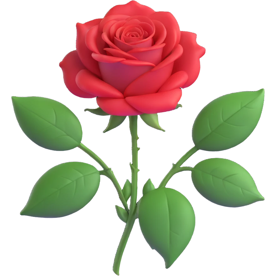 A single red rose with green leaves emoji