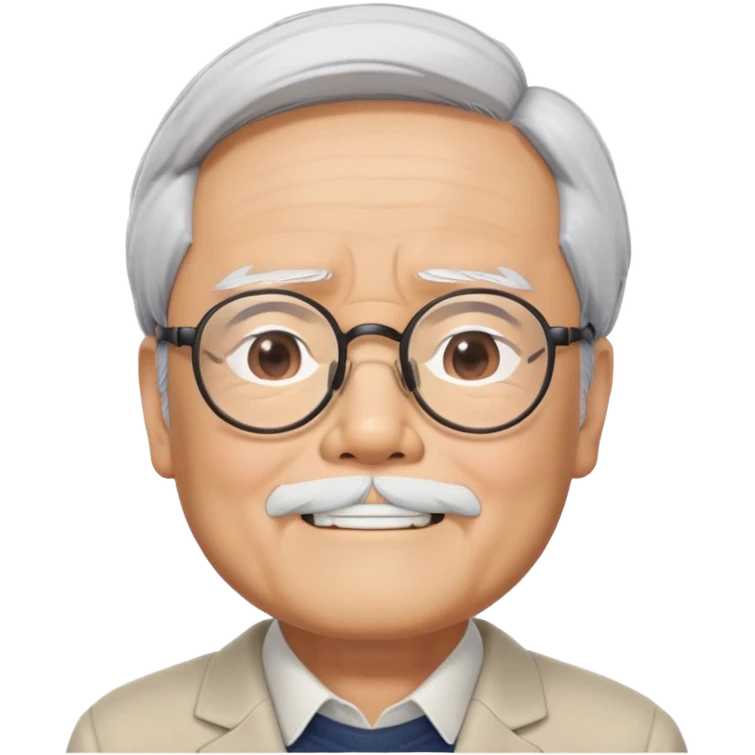 _cinematic-realistic-portrait-of-hayao-miyazaki,-depicted-with--large-rectangular-glasses,-his-happy-expression-rendered-in-lifelike-detail,-illuminated-with-soft,-realistic-lighting-that-emphasizes-his-creative-genius, his eyes shut   emoji