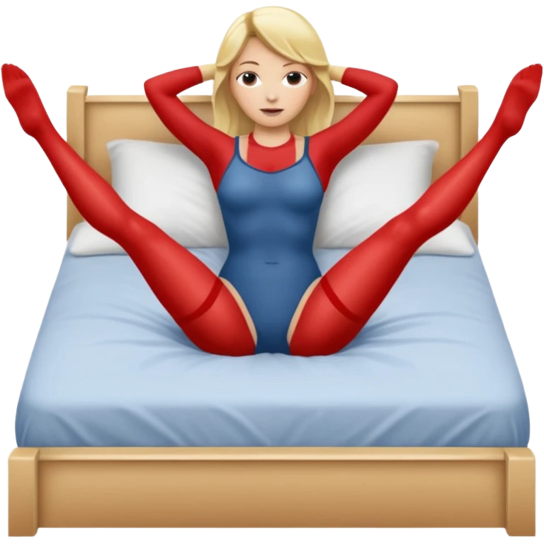 Nude woman, thin blonde, C Cup, lying in bed, legs raised up, ass showing, legs spread emoji