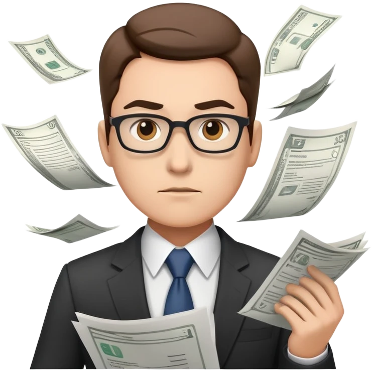 finance person with papers flying around emoji