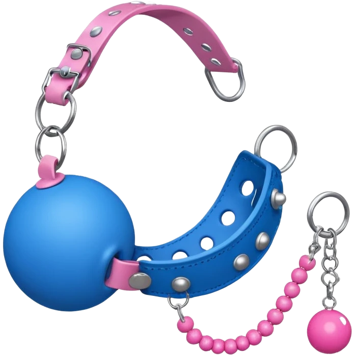 Blue ball for the gag on a ball gag with a white attachment collar with  pink  studs emoji