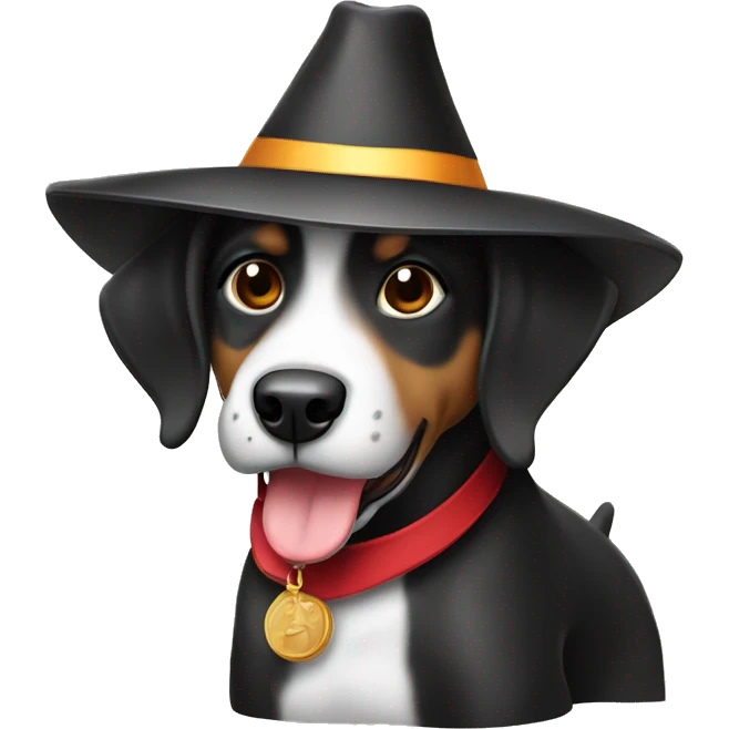 perro  raza pinsher negro pequeño con sombrero de cumpleaños emoji