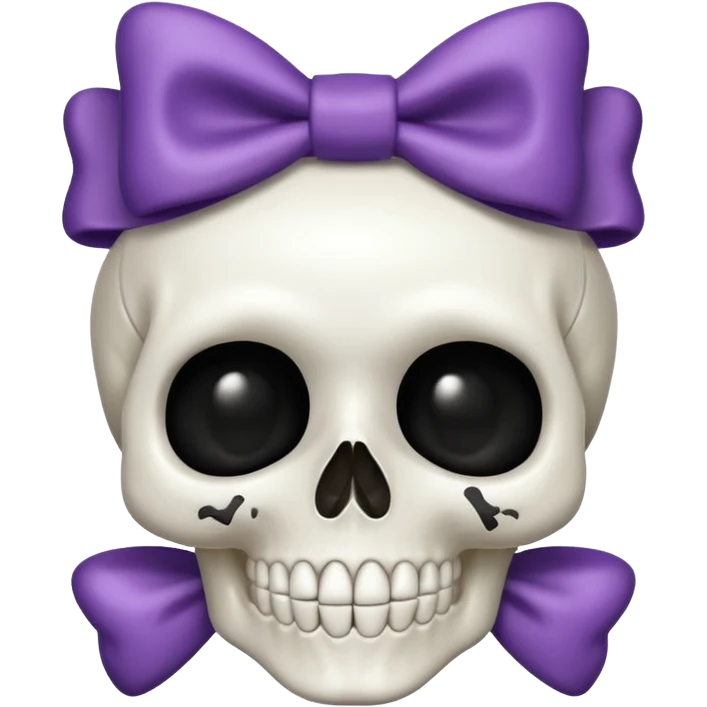 cute Halloween skull with a little bow, friendly expression emoji