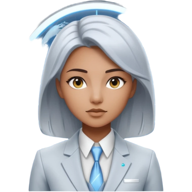 Artemis, A sleek female avatar with a focused, forensic gaze, wearing a minimalist white and silver tailored suit accented with moonlight blue. She is analyzing a transparent holographic interface displaying complex global sovereign credit data. emoji