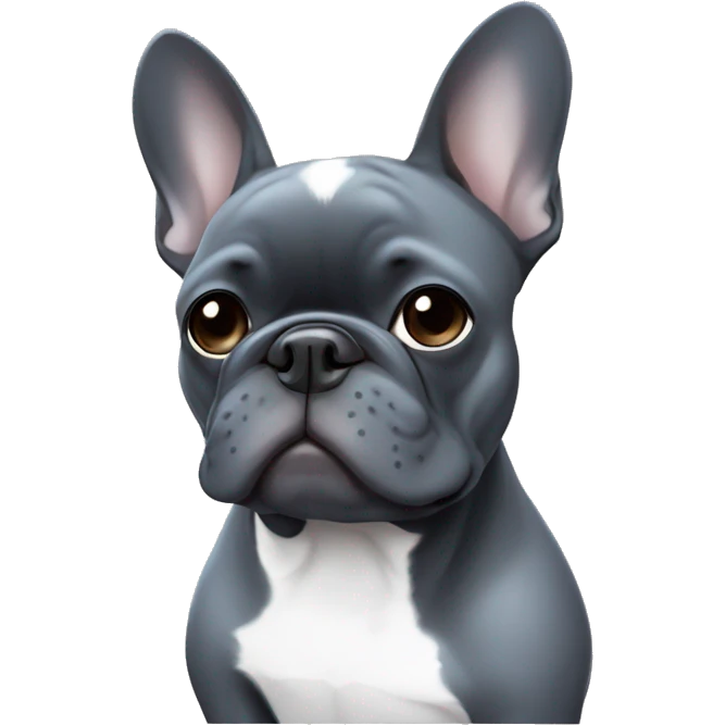 Dark grey French bulldog with white chest and blue eyes emoji