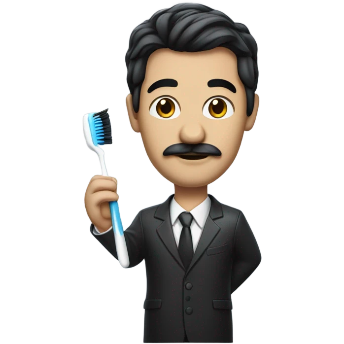 A world leader with black hair a side part and a tooth brush mustache emoji