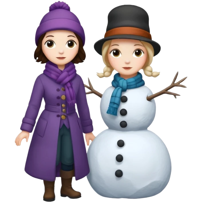 Virginia Poe and Maria Clemm 1800's full body building a snowman emoji