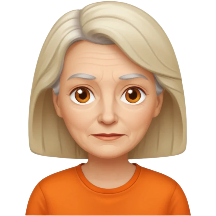 older white woman with orange shirt no smile emoji