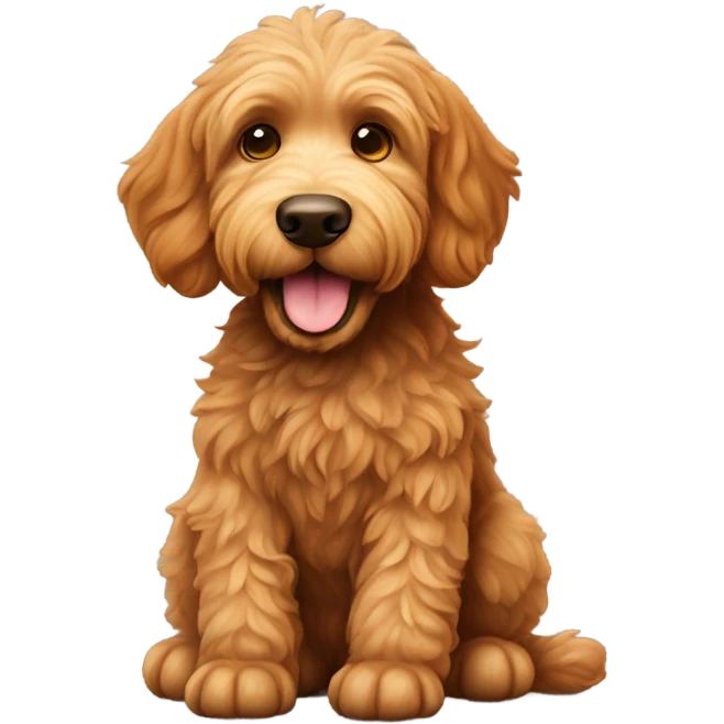 A ginger (or red) Labradoodle is waving its paw and saying hello. emoji