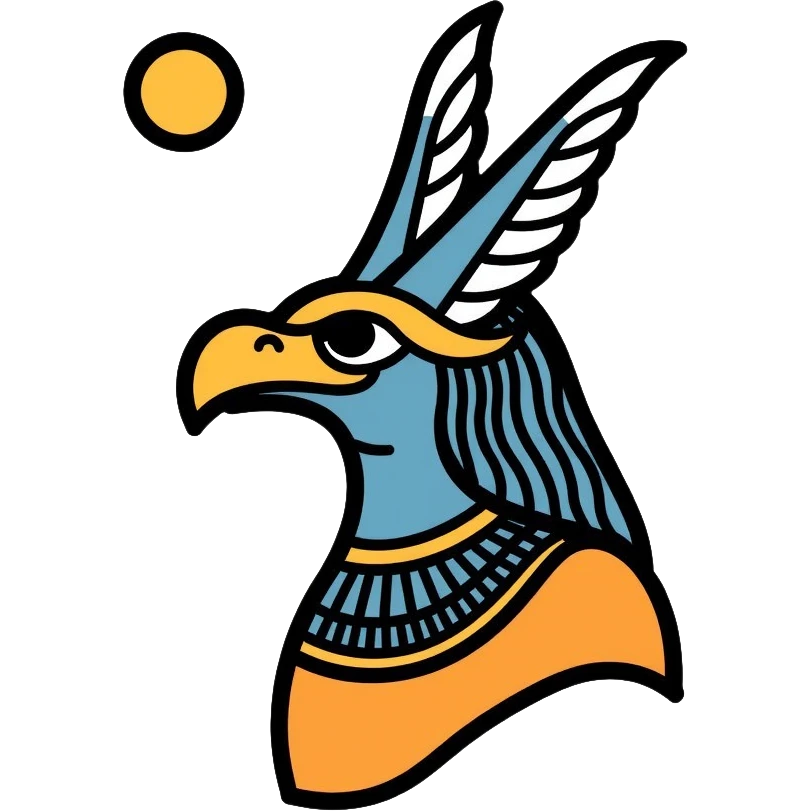 Egyptian moon god Khonsu with falcon head, lunar disk and crescent moon symbol emoji