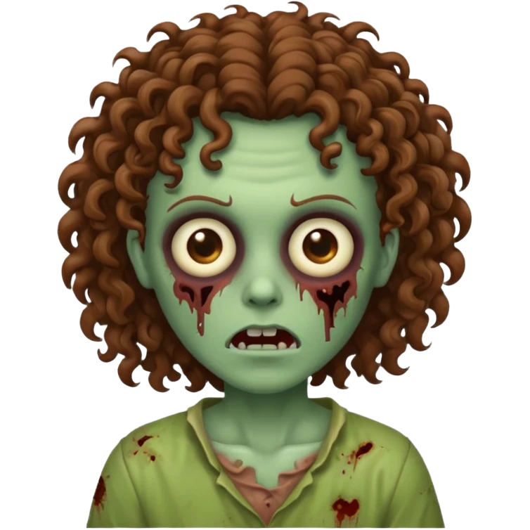 uma zumbi com cabelos cacheados marrom escuro emoji