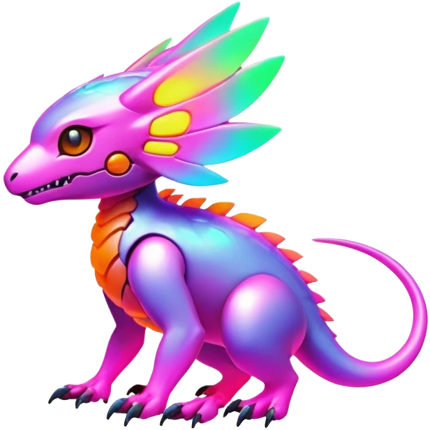 Tropical futuristic lush warm-colored colorful neon cyber-Fakémon-Digimon-Trico-creature emoji