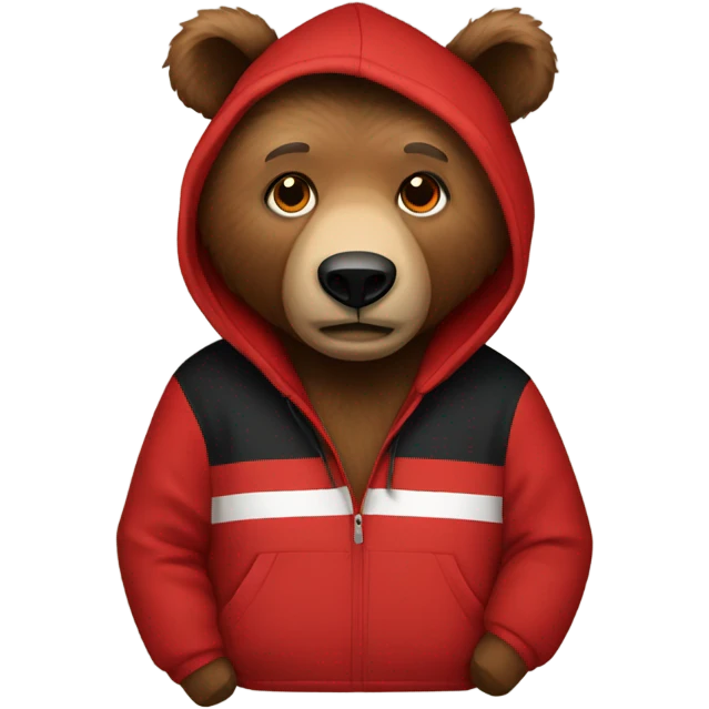 brown bear wearing red and black hoodie emoji