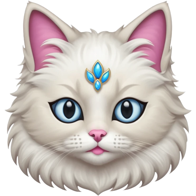 Neva masquerade cat, very fluffy, gray and white, blue eyes and pink nose emoji