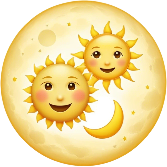 a really bright  big sun and a small moon who shines because of it. the sun is bigger and the tiny \moon bright too beside it smiling emoji