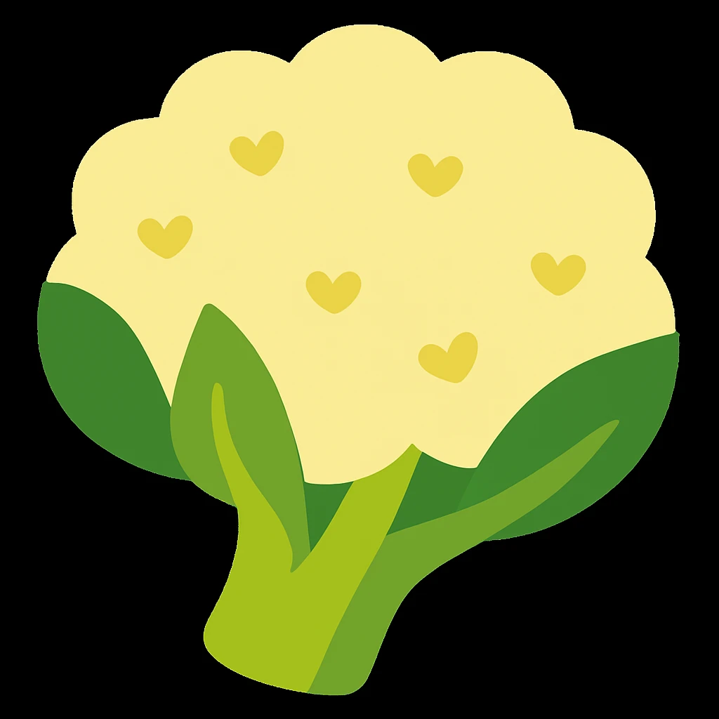 Create an image of a cauliflower in the same style as the reference broccoli image: clear, friendly, without text, with the same color scheme and line style as the broccoli. emoji