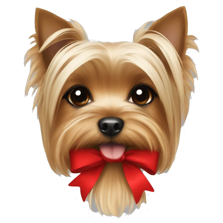 Yorkie face with a red bow on head emoji