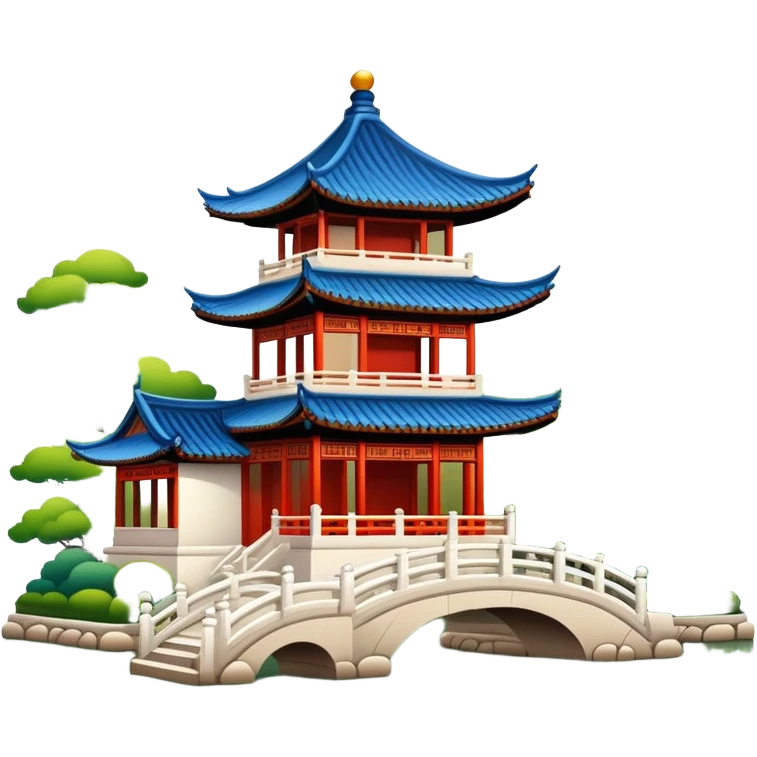 Suzhou classical garden with pavilion, simplified emoji style with bold outlines and bright colors, cartoon style traditional Chinese garden emoji