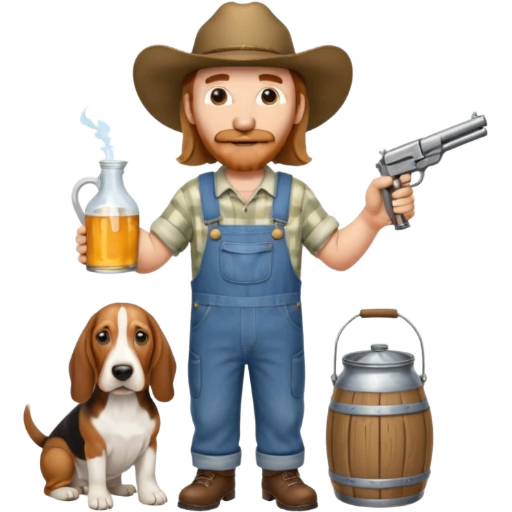 hillbilly half basset hound half man with moonshine and gun emoji emoji