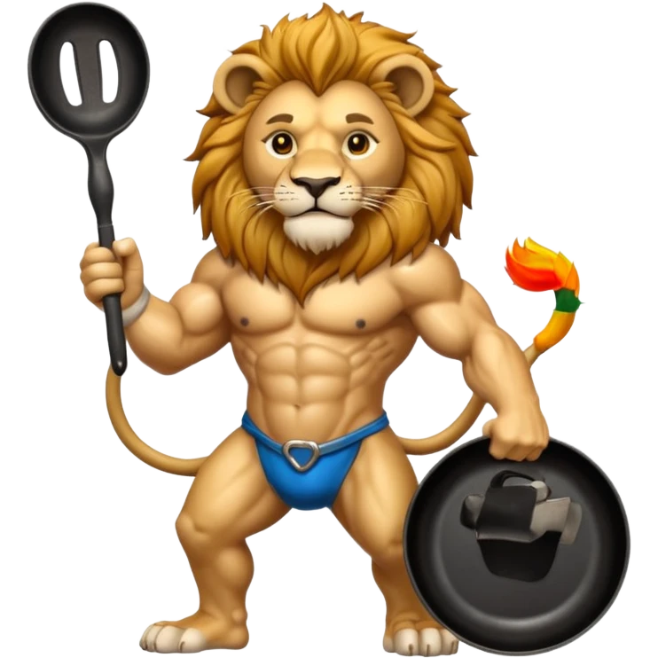 Lion holding cast iron skillet emoji