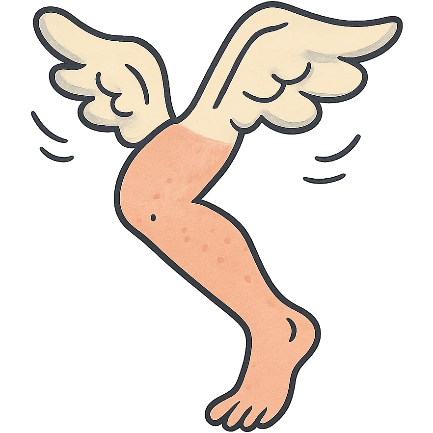 a flying leg with wings, whimsical and playful emoji