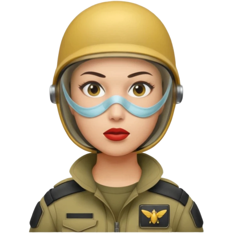 woman soldier with hair style wearing mouth mask emoji