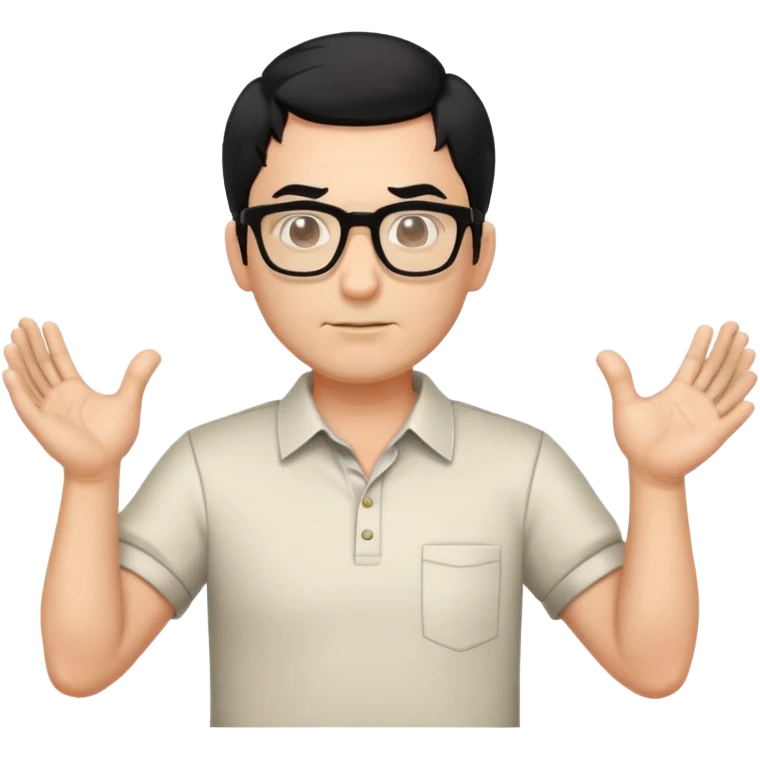 professor with black hair and glasses wearing shirts, no mustache, with hands positioned as if grabbing an invisible rugby ball emoji