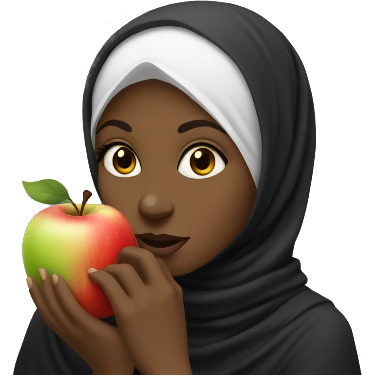 Black Hijabi eating apple emoji