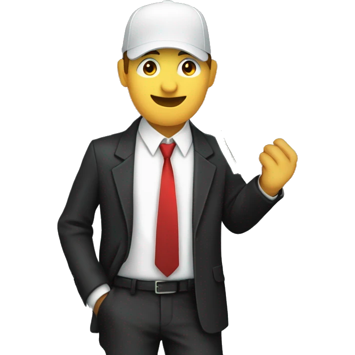 a stock market trader with tie, white shirt, black jacket and red cap holding banknotes in his hand emoji