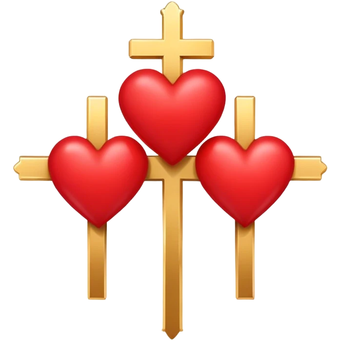 Two red  hearts connected by one simple gold cross  emoji
