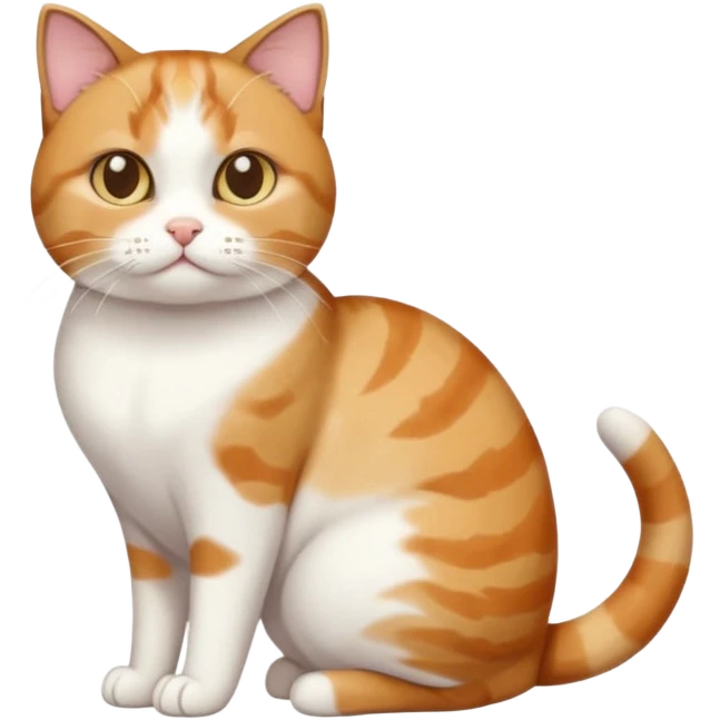 full body calico tabby + white cat with tiny head and fat body emoji