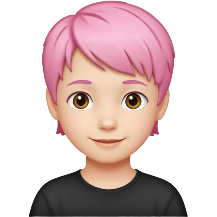 Cute kid with short pink hair and smile emoji