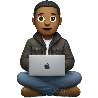 programmer sitting in a jacket holding a MacBook in his hands emoji
