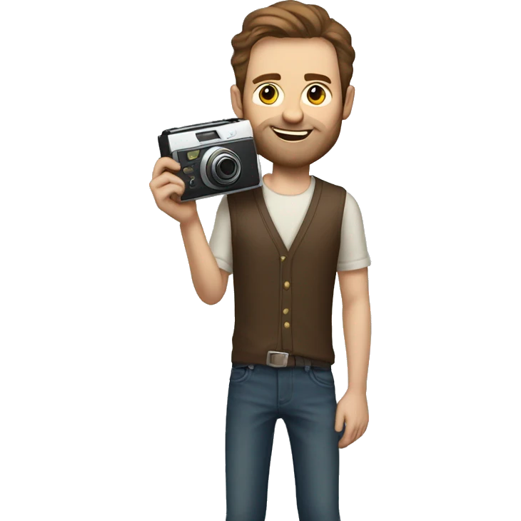 tall white man with brown hair no beard holding a polaroid camera emoji
