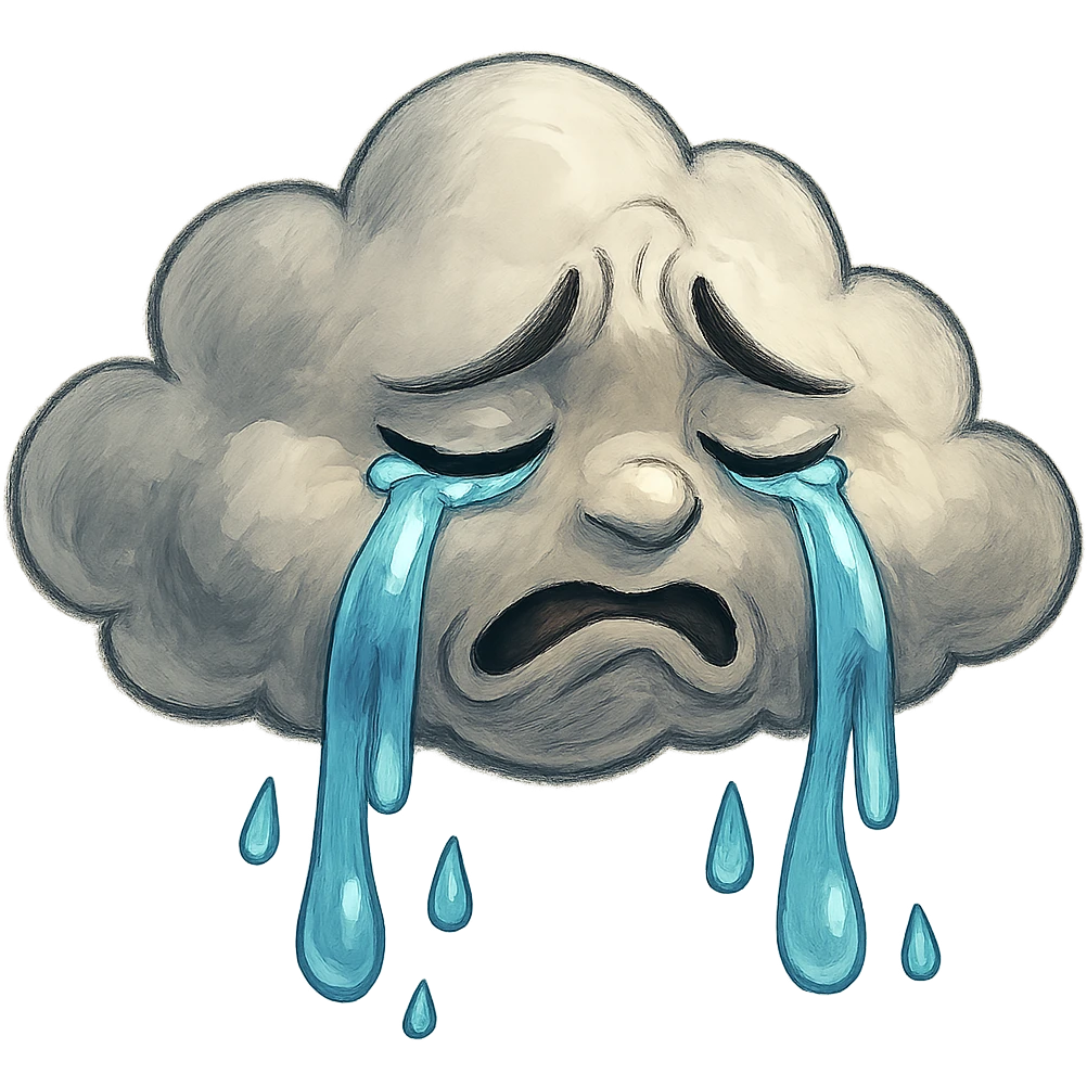crying cloud with cartoonish face, crying, sad expression, detailed, emotional, GPT Image style emoji