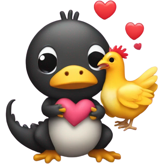 Salamander Hugging a chicken with lots of hearts emoji