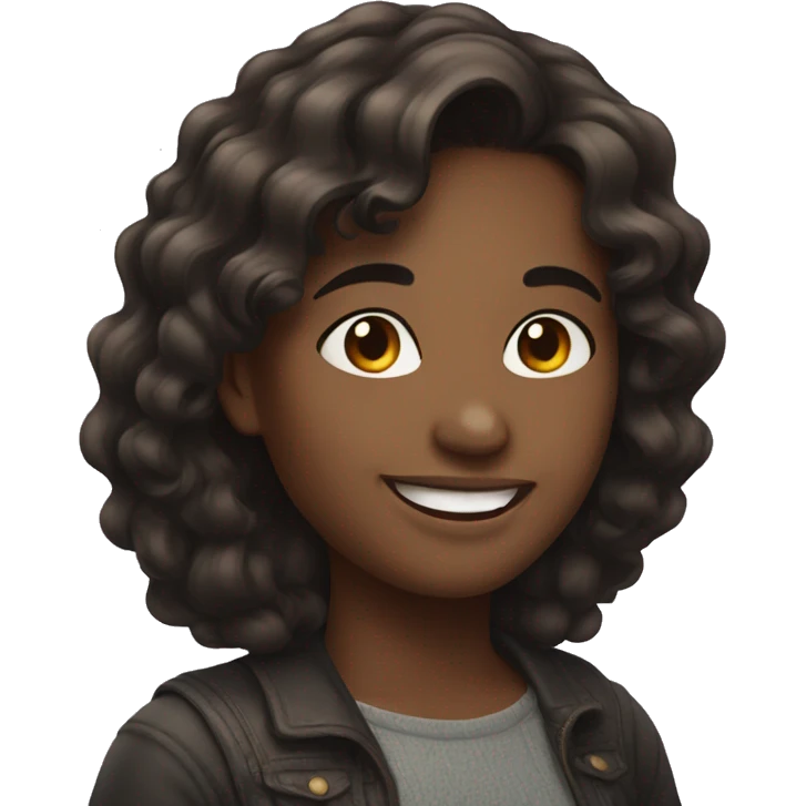 smiling girl with dark brown wavy hair  emoji