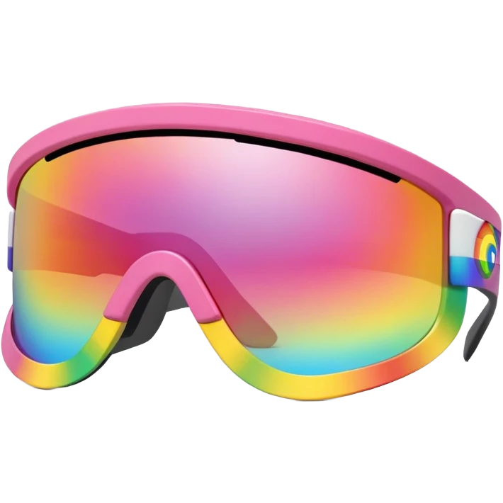 sporty pink shield visor sunglasses with extra thick frame with metallic accents, robust construction, substantial build, one-piece rainbow reflective lens emoji