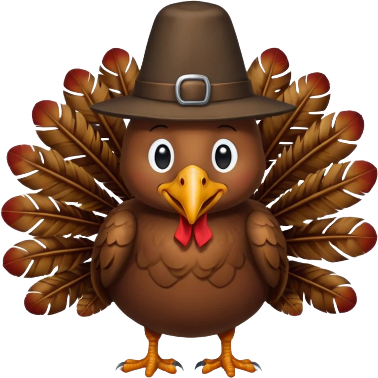 happy-looking turkey wearing a pilgrim hat. emoji