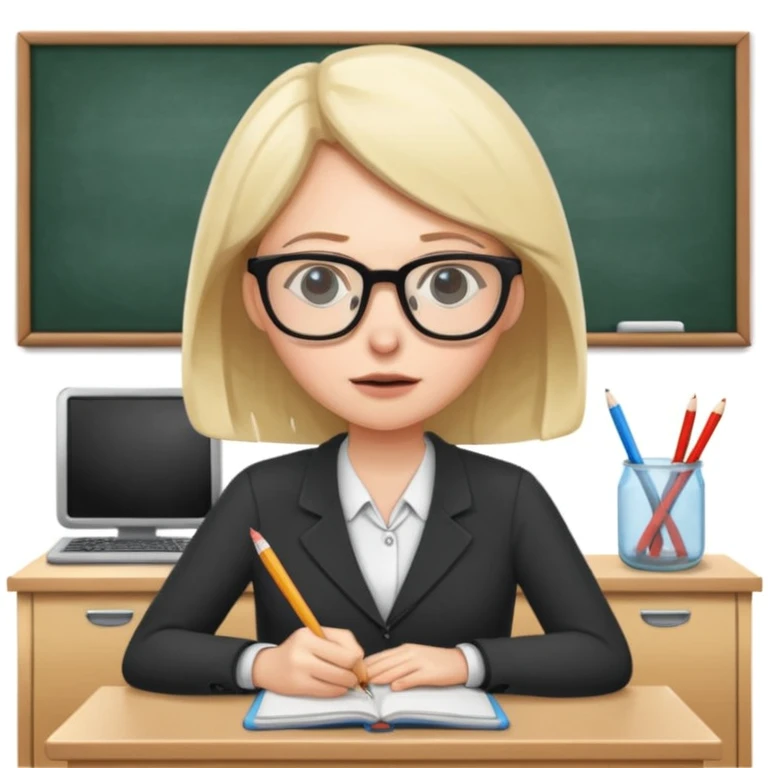exhausted teacher in a bustling classroom emoji