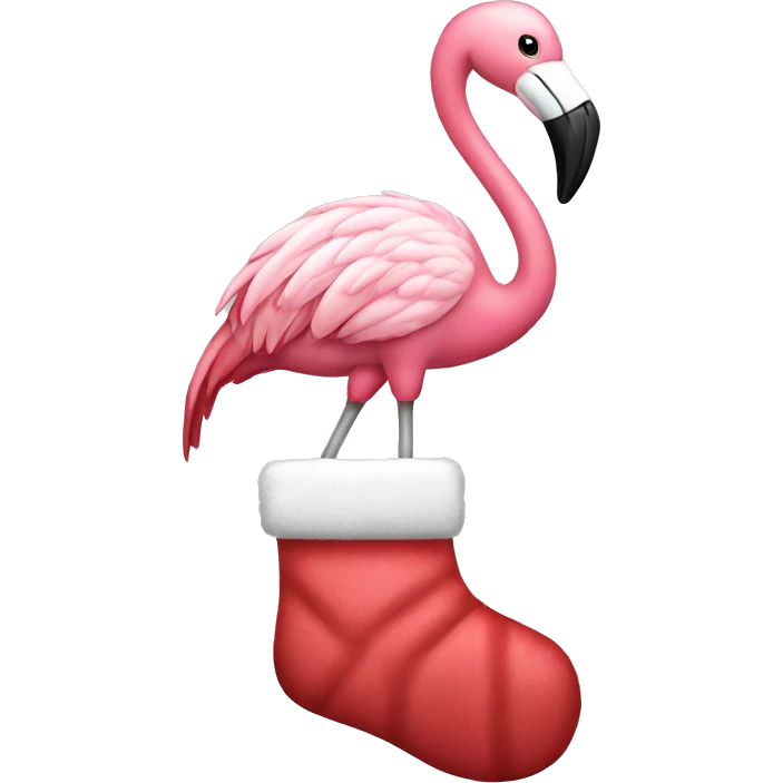 Flamingo holding Christmas stocking emoji